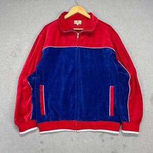 Sweatsedo Mens Velour Track Jacket Red Blue USA Beerfest Full Zip Size M